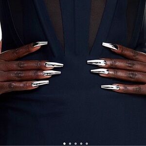 H&M x MUGLER Silver Press On Coffin Nails